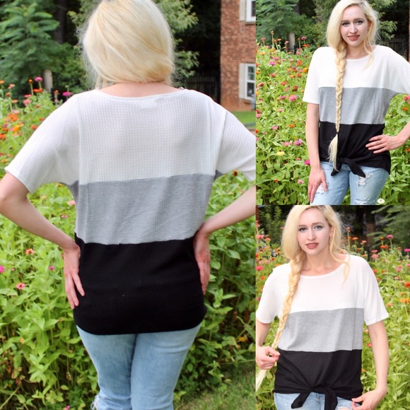 NWT Boutique color block waffle tie top S - M - L - Picture 4 of 6